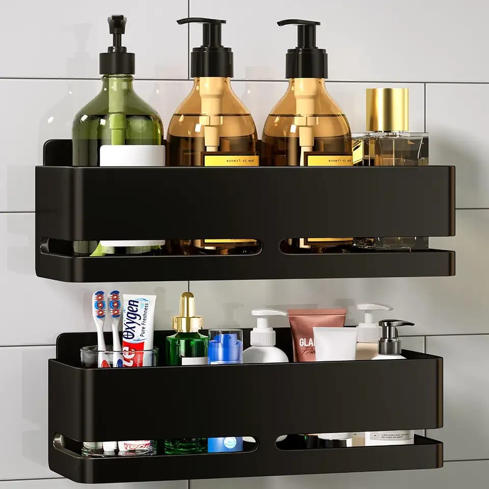 Shower Caddy,2-Pack Shower Shelf,no Drill Shower Organizer(Black)