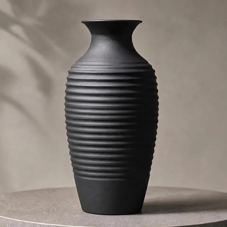 Black Tall Iron Vase for Home Decor, Rustic Large Vase, 14.57" H