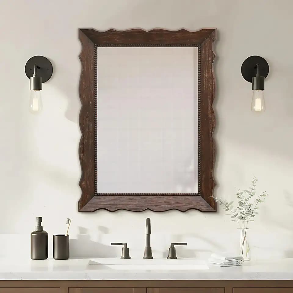 Besdomus Rustic Wood Frame Mirror: 24"x32" Dark Brown Wood Bathroom Mirror