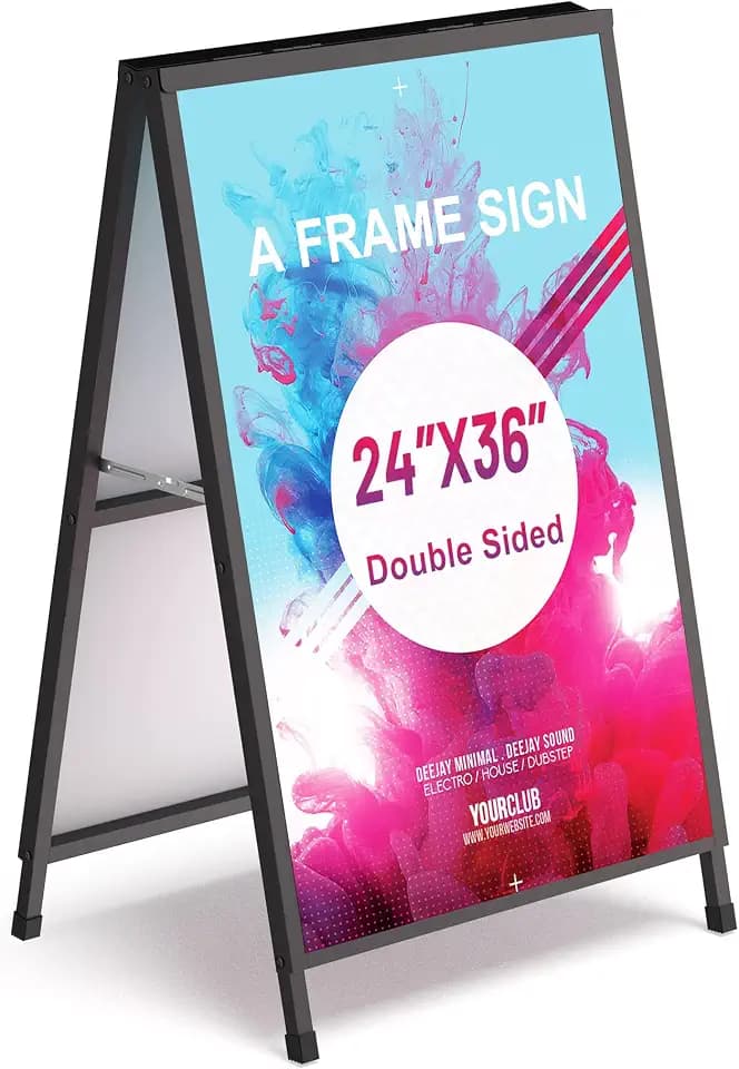 Relx 24x36 Inch Double-Sided A-Frame Sign, Heavy-Duty Folding Sandwich Boards, Metal Slide-In Sidewalk Signs for Outdoor Advertising Posters Frame Only (2 Boards Not Included)