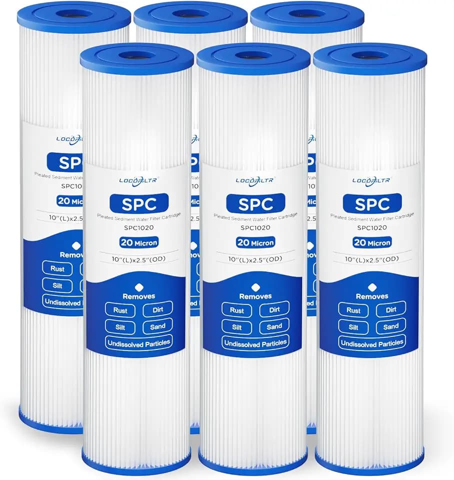 20 Micron 10" x 2.5" Pleated Sediment Well Water Filter Cartridge, 6 Pack