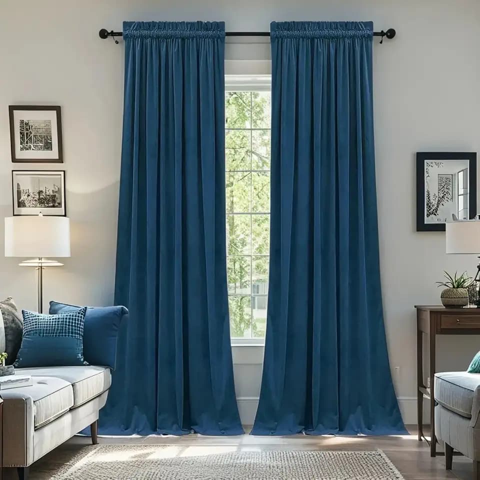 SMILETIME Navy Blue Velvet Curtains 52"x90" Rod Pocket 2 Panels
