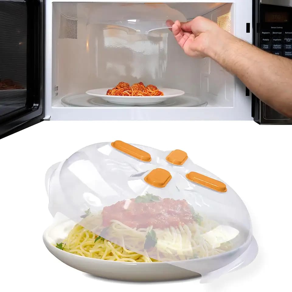 HOVER COVER Magnetic Microwave Splatter Cover for Food - 12-Inch - Orange