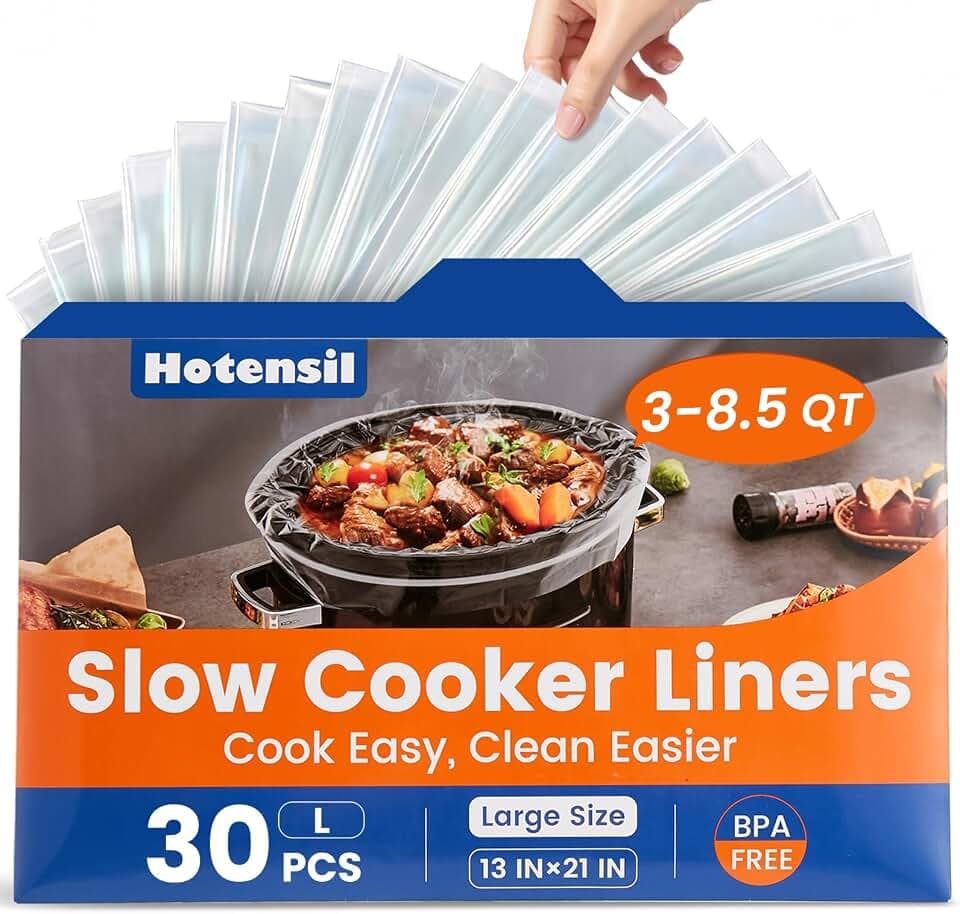 Slow Cooker Liners, Hotensil 13"x 21" 30 Count Cooking Bags Large Size Disposable Pot Liner, Fit 3QT to 8.5QT for Slow Cooker Cooking Trays, Multi-Purpose Durable Liners Plastic Bags, BPA Free
