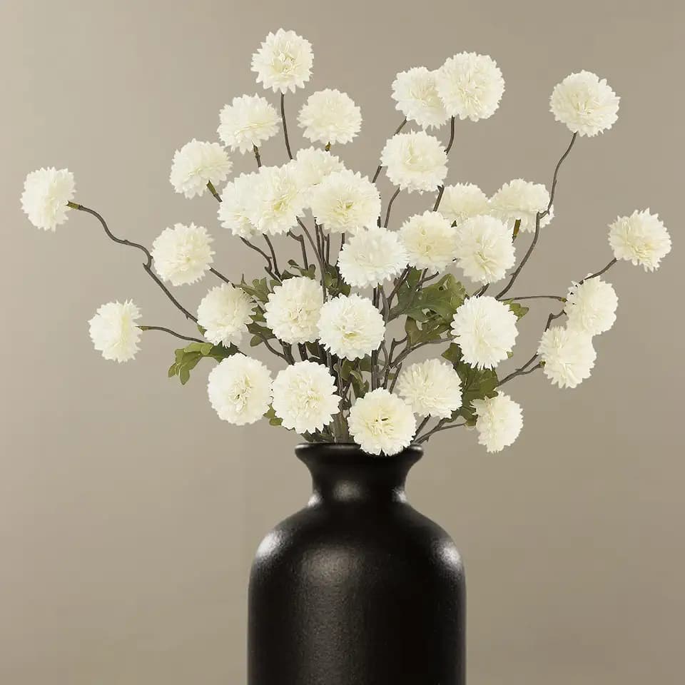 DuHouse 6pcs Faux Silk Pompon Mum Small Chrysanthemum Ball White