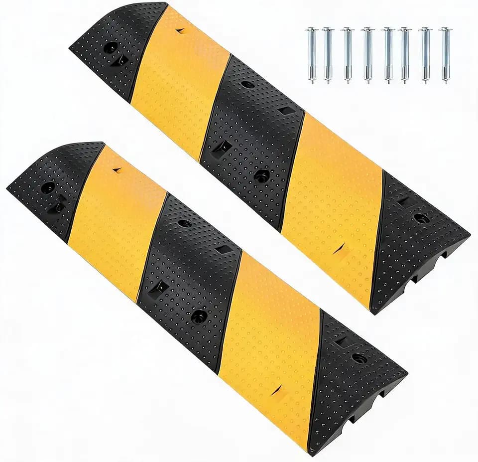 Garvee 3.3FT Rubber Speed Bump for Road,40 in Cable Protector Ramp, 22,000 LB Capacity Modular Traffic Speed Humps with Expansion Screws, 2 Channel for Parking Lot, School, Durable & Portable