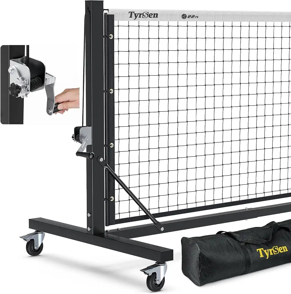 Pro 22ft Pickleball Net with Hand Crank Tension System, Anti-Sag, Tournament Size, Heavy-Duty Frame for Indoor/Outdoor Courts, Lockable Wheels, Easy Setup, Includes Carry Bag