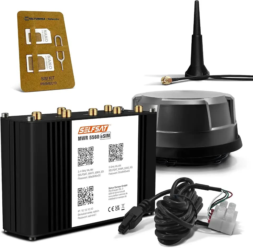 SELFSAT MWR 5560 eSIM 5G Cat 19 WLAN Router + Panorama Antenne schwarz