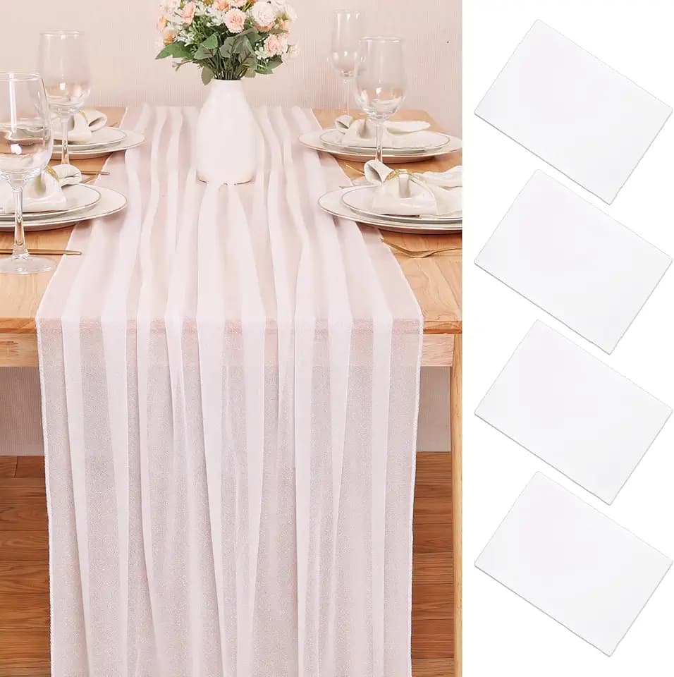 4 Pcs 10FT White Chiffon Table Runners 30x120 Inches Boho Romantic Sheer Fabric Table Runner for WeddingBridal Shower Birthday Party Decorations