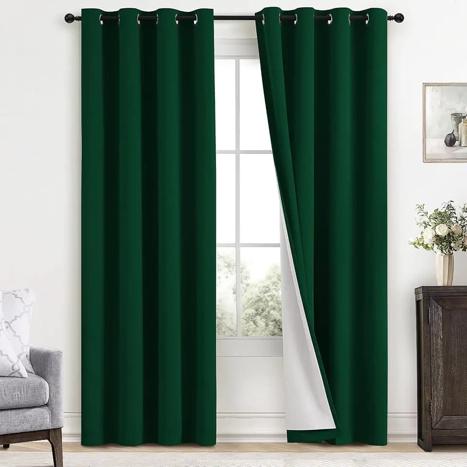 Yakamok 100% Blackout Curtains 52x84 inch Dark Green Window Drapes-Bedroom