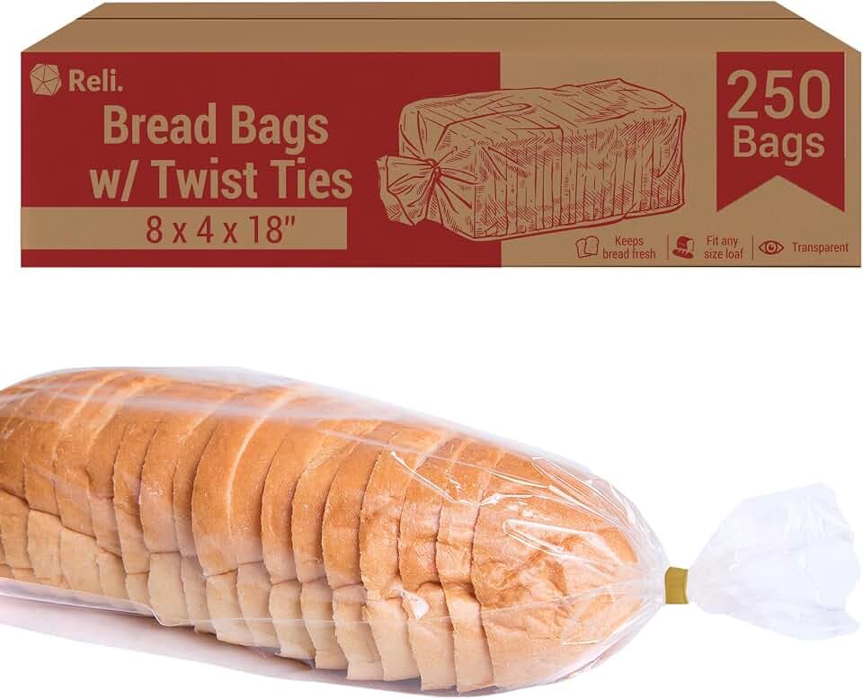Reli. Bread Bags with Ties | 8 x 4 x 18" | Plastic Bread Bags for Bakery