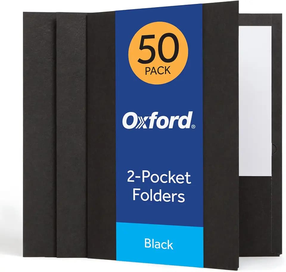 Oxford 2 Pocket Folders, 50 Pack, Black, School & Classroom Value Pack