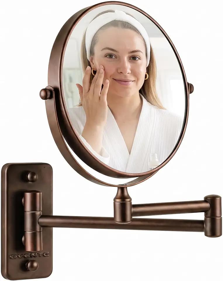 OVENTE 7" Wall Mounted Makeup Mirror, Antique Bronze MNLFW70ABZ1X10X