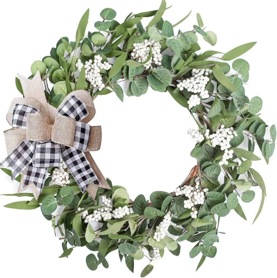 Artificial Eucalyptus Wreath for Front Door 20" Green Leaf Wreath