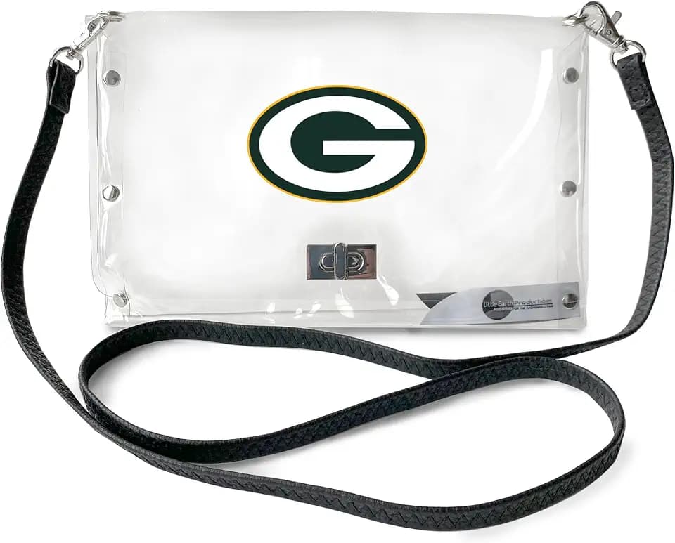 Littlearth NFL Clear Envelope Purse with Black Fashion Strap, Team Color, 10" x 6.5" x 0.5"