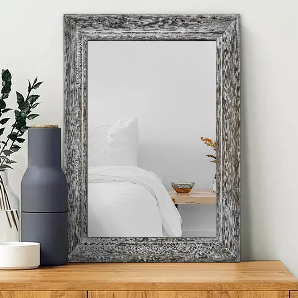 Wooden Mirror with Rectangle Framed Rustic Hanging Mirrors for Farmhouse Bathroom Bedroom Living Room Home Decor Large 20"x16"