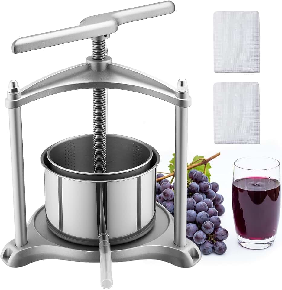 VEVOR Fruit Wine Press, 0.8 Gallon/3L, Stainless Steel Manual Juice Maker with Powerful T-Shaped Handle, Juice Making for Apple/Grape/Orange/Berry, Cheese/Tincture/Herbal Press, for Kitchen Home
