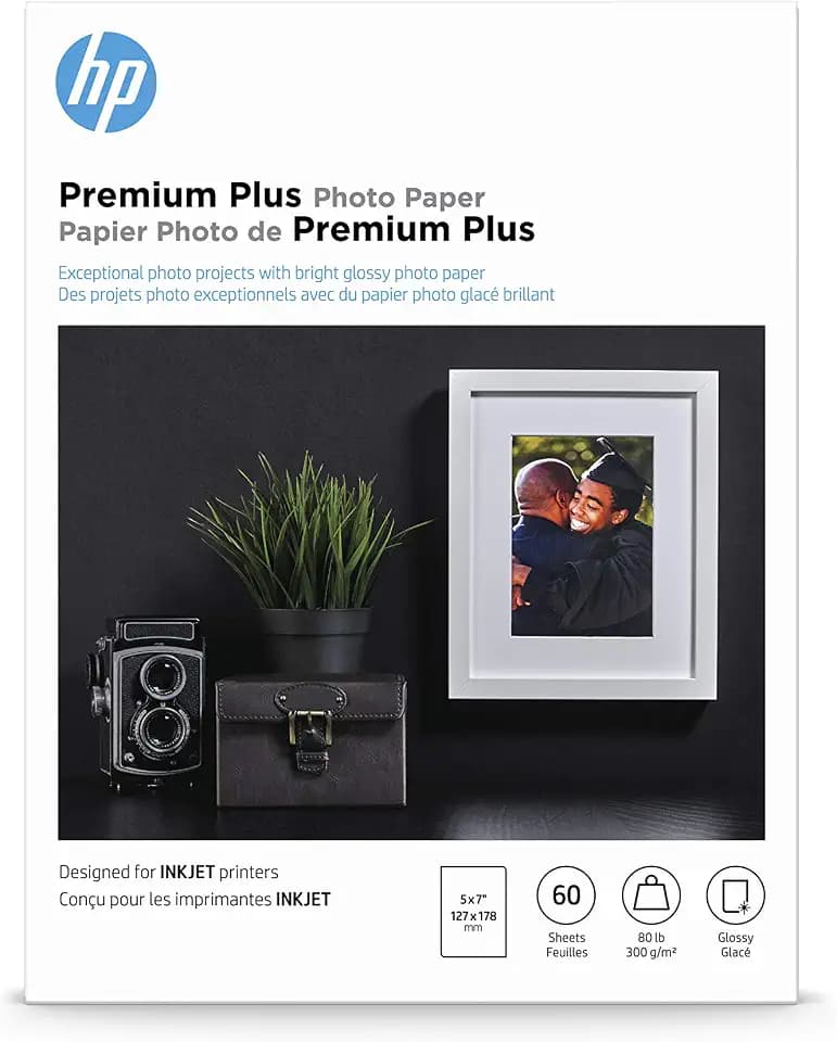 HP Premium Plus Photo Paper, Glossy, 5x7 in, 60 sheets (CR669A)