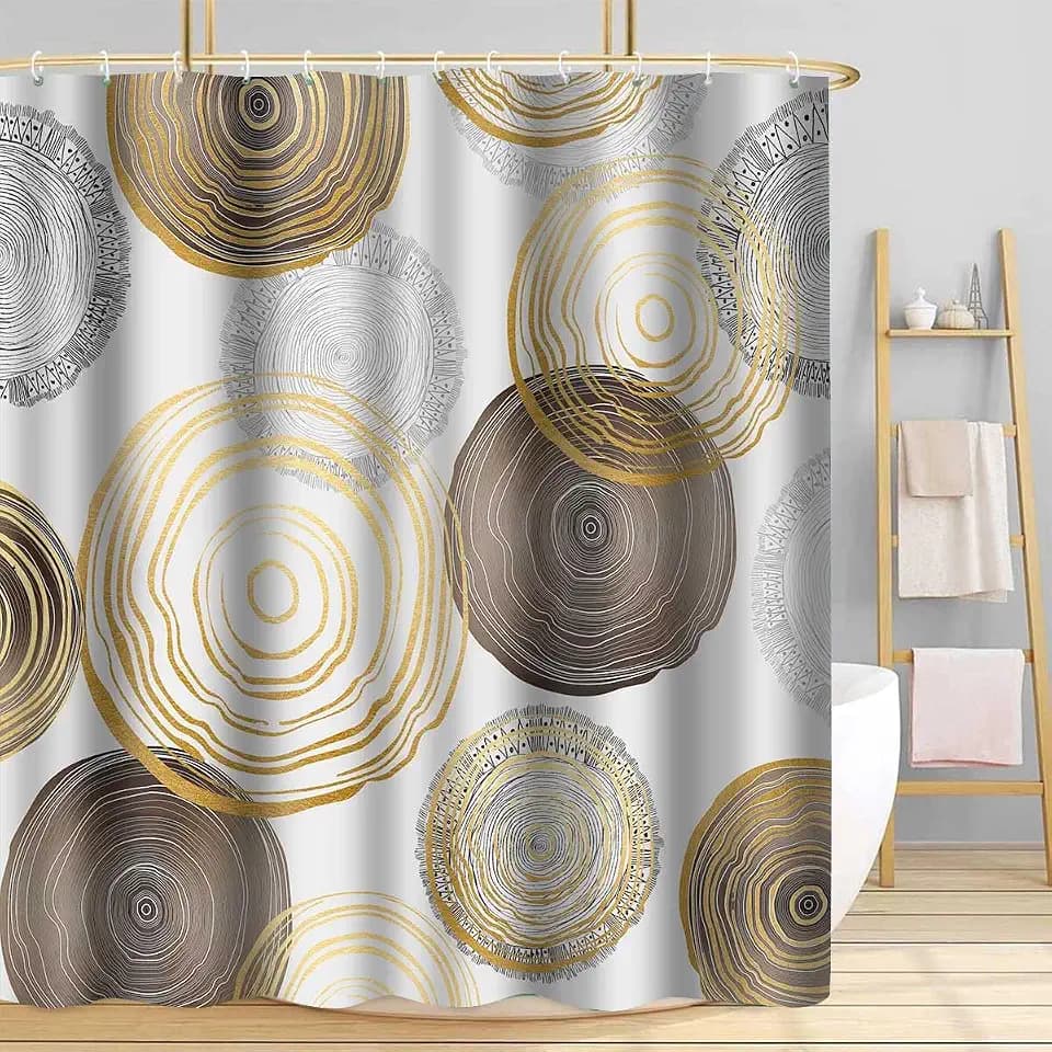 Modern Abstract Shower Curtain, Circle Geometric Pattern, Brown, 72x72inch