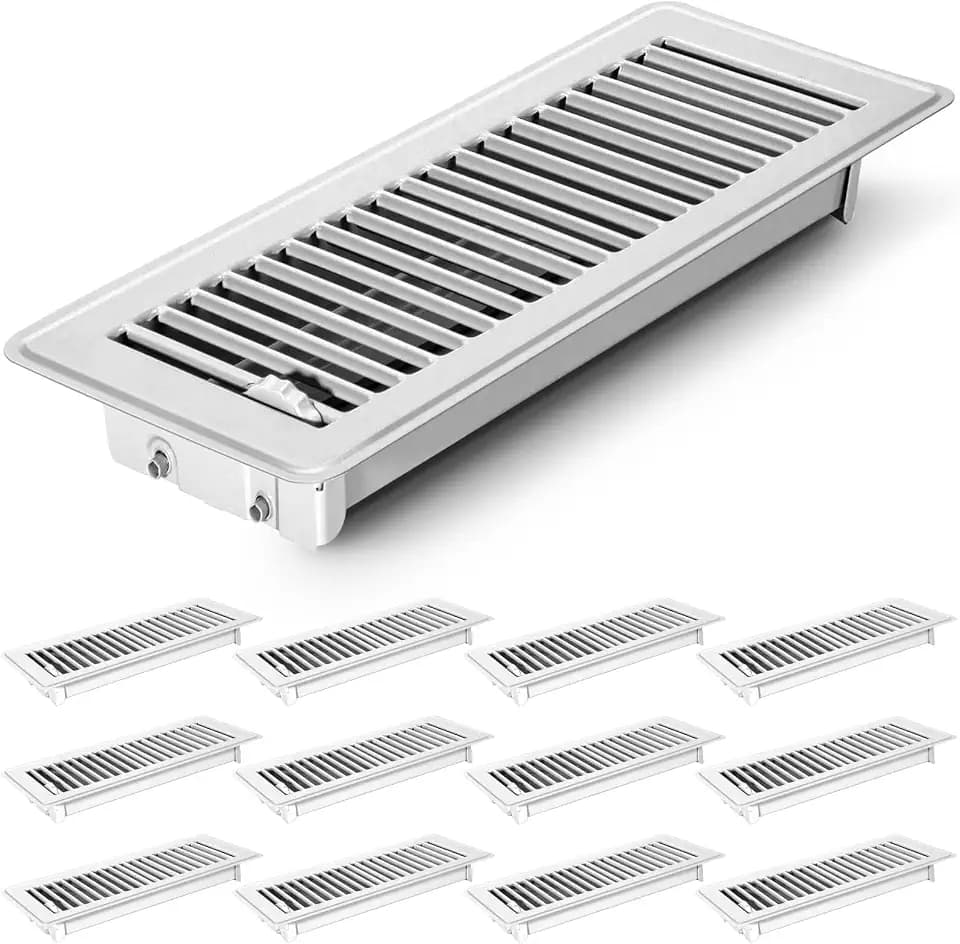 12 PCS Floor Vents Floor Registers 4x12 inch, Heavy Duty Metal Heat Air Vent Covers 4 X 12 with Rust Proof Finish for Home Office Wall Floor Registers Grilles & Vents (12, White, 4x12 Inches)