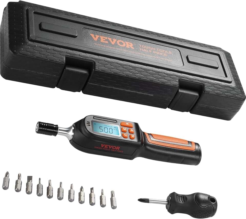 VEVOR 1/4-Zoll-Antriebs-Drehmomentschraubendreher-Schlüsselsatz, 0,3–8 Nm Drehmoment-Einstellbereich, 1 in-lb-Schritte Drehmomentschraubendreher, Schraubendreher-Bohrer-Set mit Digitaler Anzeige