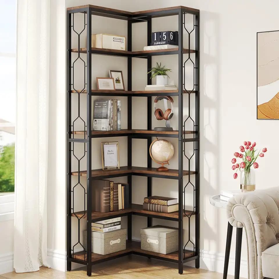 Tribesigns Corner Shelf, 7-Tier Industrial Corner Bookshelf and Bookcase