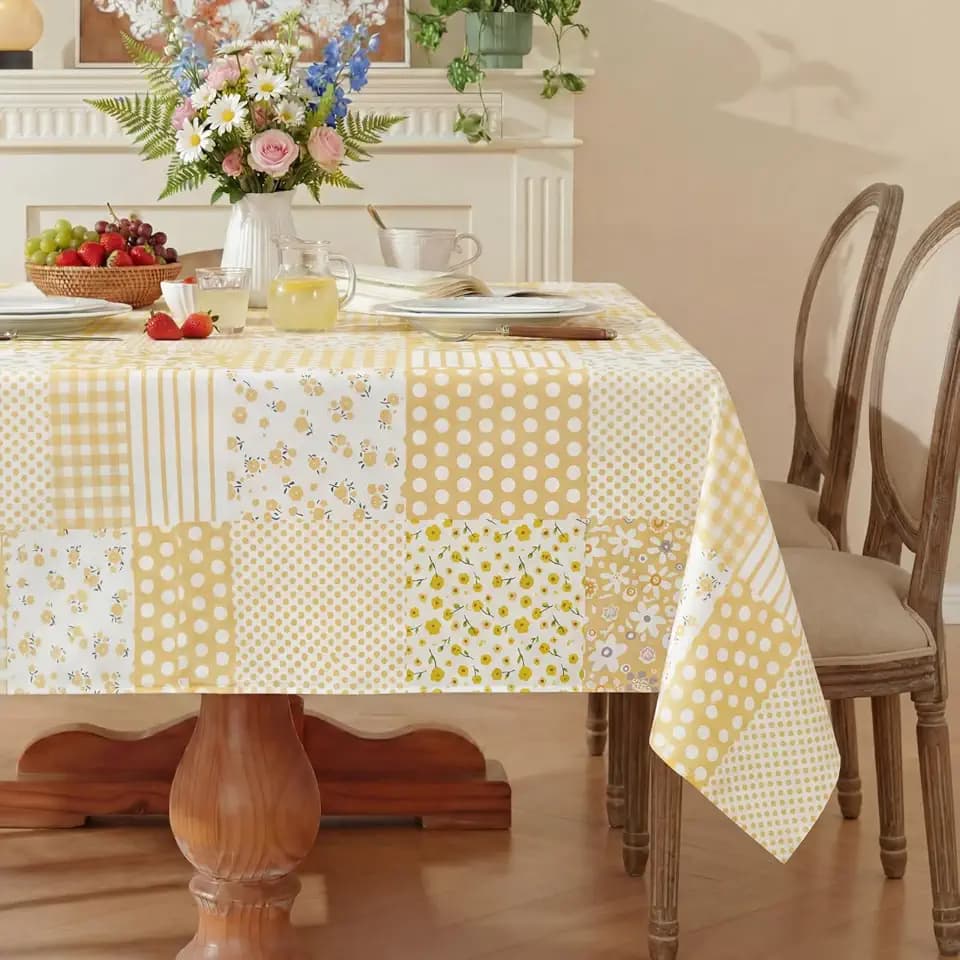Moukeren Yellow Patchwork Tablecloth Rectangle 60x84 Inch Quilted