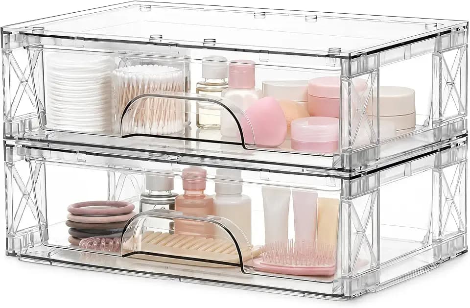 Clear Stackable Storage Drawers 2 Pack 3.5in Organizer Plastic Bins