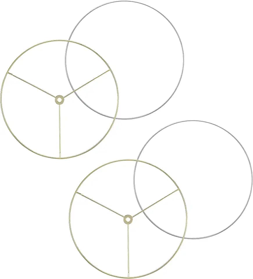 Aspen Creative Metal DIY Drum Lamp Shade, US Style Spider Connects to Lamp Harp, Top Ring-Brass Plated/Bottom Ring-Galvanized, 2 Set / 16" Diameter