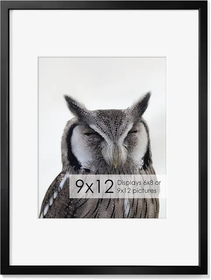 Fun Memories 9x12 Metal Picture Frame- 9x12 Aluminum Photo Frames with 6x8 Mat, High-Definition Plexiglass Front, and Hanging Hardware - Ideal for Wall or Tabletop Display (Black, Pack of 1)