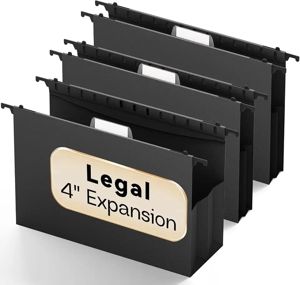 4" Expanding Extra Capacity Legal Size Plastic Hanging File Folders
