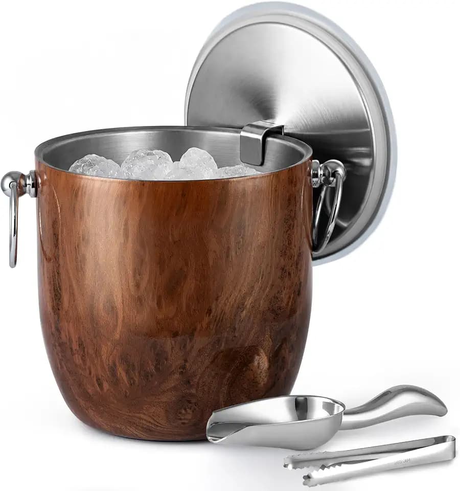 Insulated Ice Bucket, 3L Double Wall Stainless Steel Ice Bucket