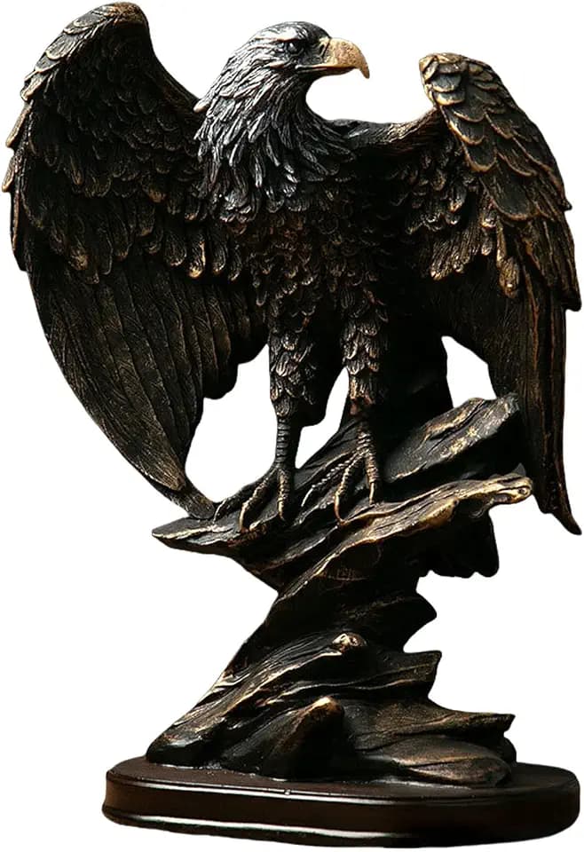 10.4" Patriotic Eagle Statue Decorative Wild Bird Eagle Decorative Bronze Patina Resin Figurine for Sculpture (Bronze)