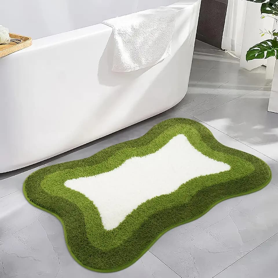 HAOCOO Bath Mats for Bathroom Non Slip, 18x25 inch Green Gradient Irregular Shape Cute Bath Mat, Microfiber Washable Absorbent Carpet Floor Mats for Bathroom Indoor Door Mat Sink Tub Shower