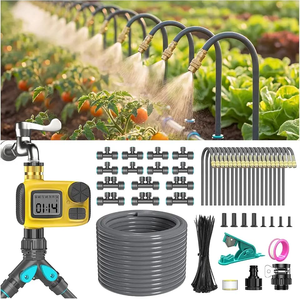 Tropfbewässerungssystem Set – 30M Automatisches Bewässerungssystem mit Timer und 20 Düsen, für bis zu 20 Topfpflanzen, ideal für Innenräume, Garten & Balkon