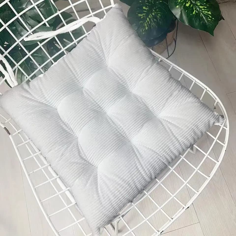 Tufted Corduroy Chair Cushions Set of 2 Solid Color Soft Comfort Chair Pads with Ties Seat Cushions for Kitchen Indoor Dining Room Patio Chairs (White,15"x15")