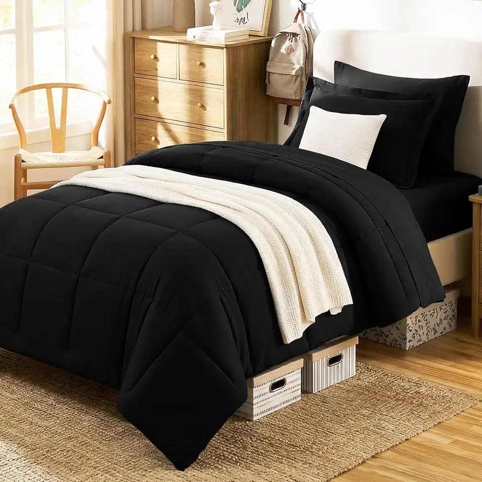 CozyLux Twin XL Comforter Set, 5-Piece Bed in a Bag, Black
