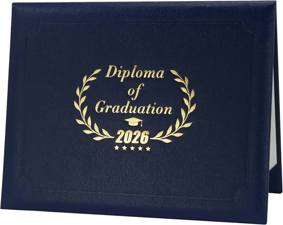 GraduatePro Graduation Diploma Cover Class of 2026 for 8.5x11 Certificate Holder - Genuine Lychee Faux Leather with Gold Foil Stamping, Commencement Gift, Navy