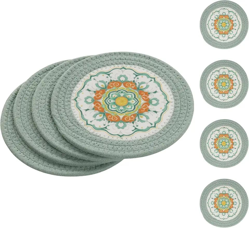SHACOS Sage Green 8 Inches Trivets for Hot Dishes, 4 Pieces