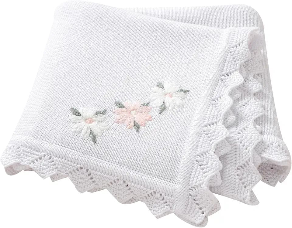 LAWKUL 100% Traceable Cotton Baby Blanket for Girls Boys, 40x30 Inch, White