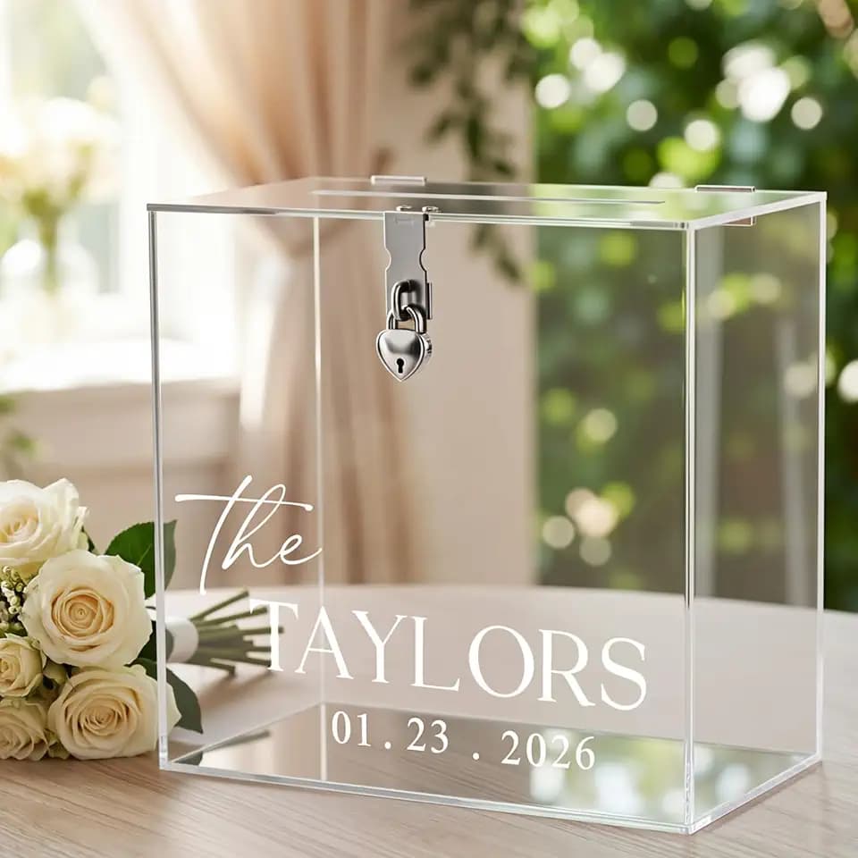 Novabright 10" Wedding Acrylic Card Box, Clear, Classic Style