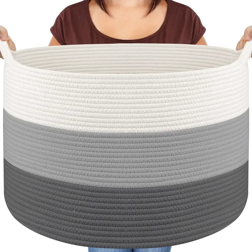 Maliton Woven Rope Blanket Basket Living Room, Storage Basket for Toy, 90L