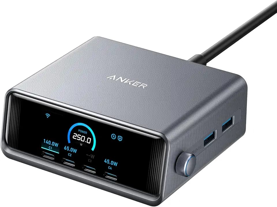 Anker Prime 250W USB C Ladegerät, Ultra-schnelle 6-Port GaN Ladestation