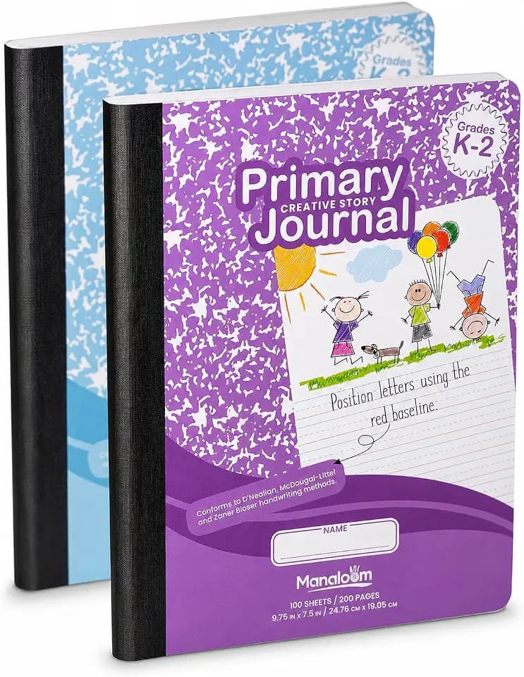 Primary Journal Grades K-2, Preschool, 1st Grade, Kindergarten Notebooks, Primary Ruled Composition Notebooks for Kids - 9.75″ x 7.50″ - Sturdy Covers - 100 Sheets - Assorted Colors - (2 Pack)