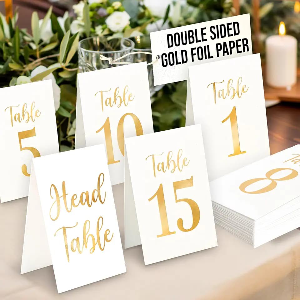 Woodamore Gold Wedding Table Numbers 1-15, 16 Pc 4x6 Paper Number Cards