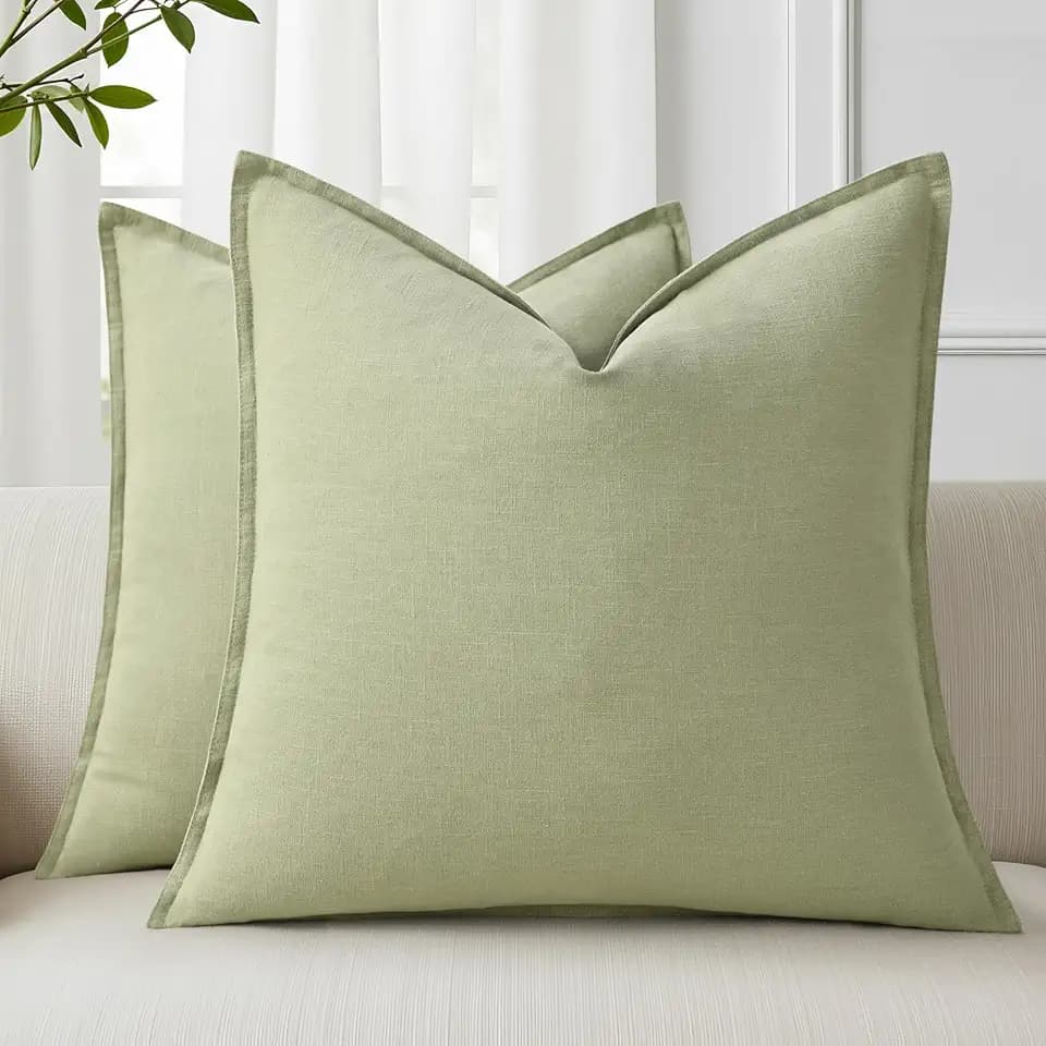 decorUhome Fall Sage Green Linen Throw Pillow Covers 16x16 Set of 2