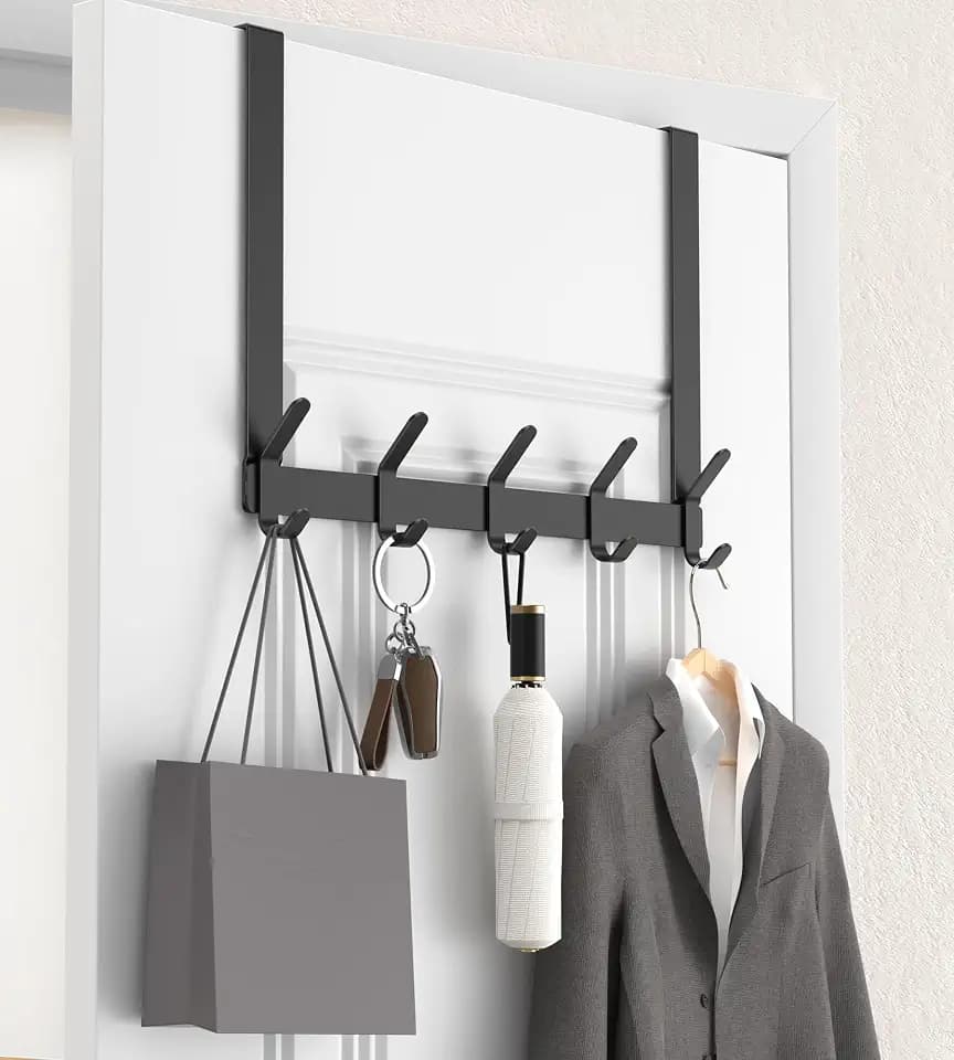 KitchLife Long Over The Door Hooks Hanger with 15.75 inches Extended Arms, Fit 1-3/8" Doors, J40U, Thickened Bathroom Towel Rack Organization, 1 Pack, Matte Black