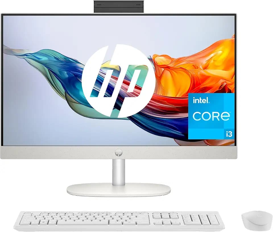 HP All-in-One 24-cr0013ss – Desktop-PC mit 23,8 Zoll (69,8 cm) FHD (Intel Core i3-N300, 8 GB RAM, 512 GB SSD, Intel UHD Graphics, ohne Betriebssystem), Weiß, spanische QWERTY-Tastatur
