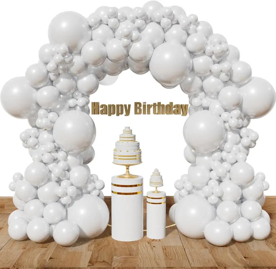 White Balloon Arch Kit 111 Pcs, 18/12/5 Inch White Latex Balloons Garland, Different Sizes Balloons for Birthday Party, Baby Shower, Wedding, Graduation, Anniversary & Party Decorations