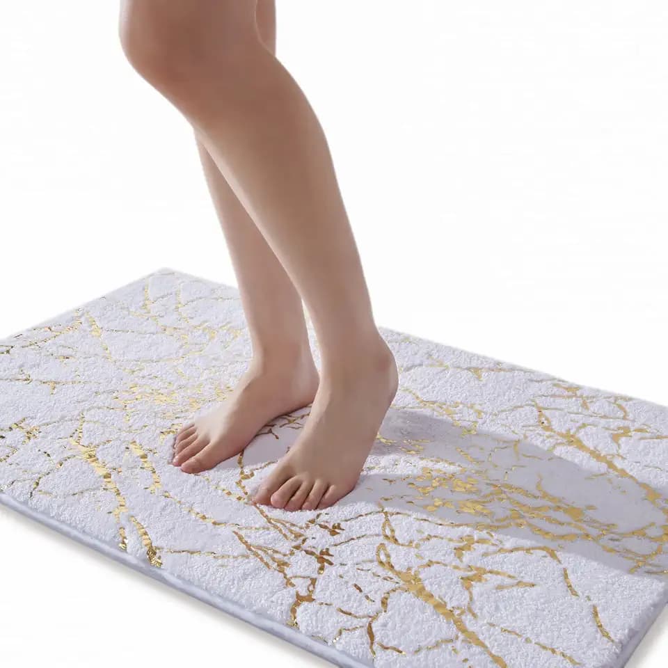 QJHOMO White and Gold Bathroom Rug Marble Bath Mat Elegant Decor 24" x 48"